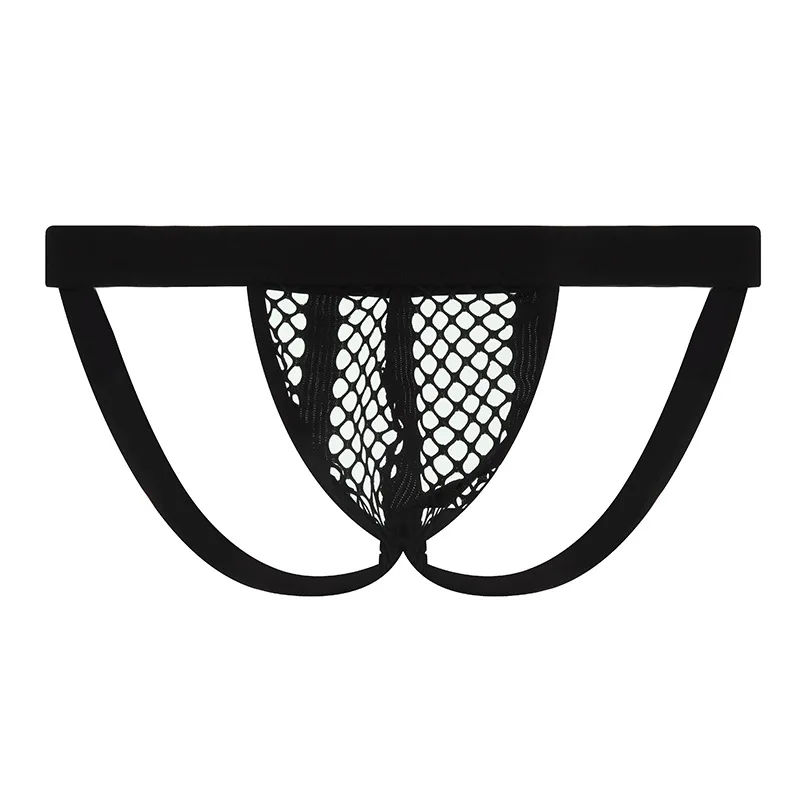 Mens Underwear Jockstrap Mesh Hole G-String And Thong Sexy Bulge Pouch T-Back Panties Buttocks Hollow Back Open Men Underpants