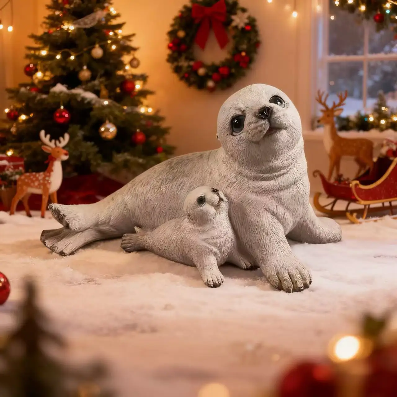 Cute Animal Sea Lion Resin Statue Handicraft Christmas Decoration Indoor Outdoor Home Ornament Home Decoration Accessories