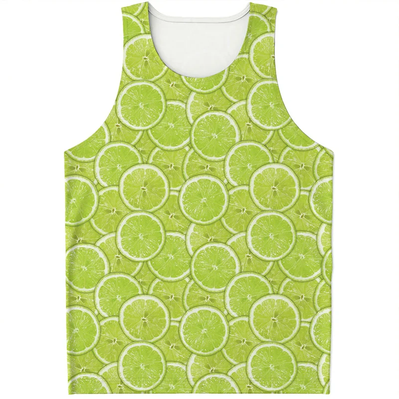 Cute Fruits Slices Pattern Tank Top For Men Summer Sleeveless Vest Street Casual Tops T-shirt 3D Printed Watermelon Lemon Tees