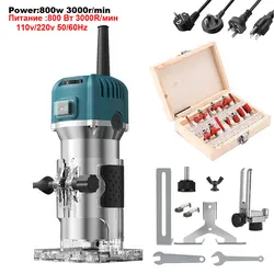 800w 30000rpm Wood Router Kit，6 Speed Electric Trimmer Woodworking Tool Power Carpentry Manual Trimmer Tools With Milling Cutter