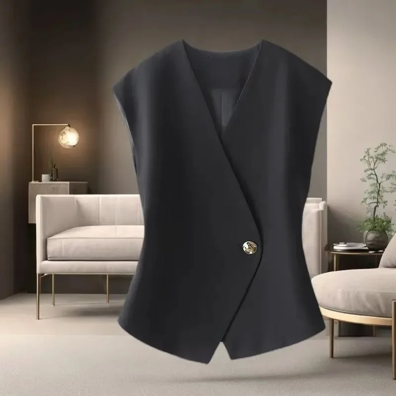 Mode Vrouwen Kantoor Werk Vesten Zomer Effen Losse Elegante Blazer Jassen Mouwloze Vesten Casual Revers Hals Uitloper