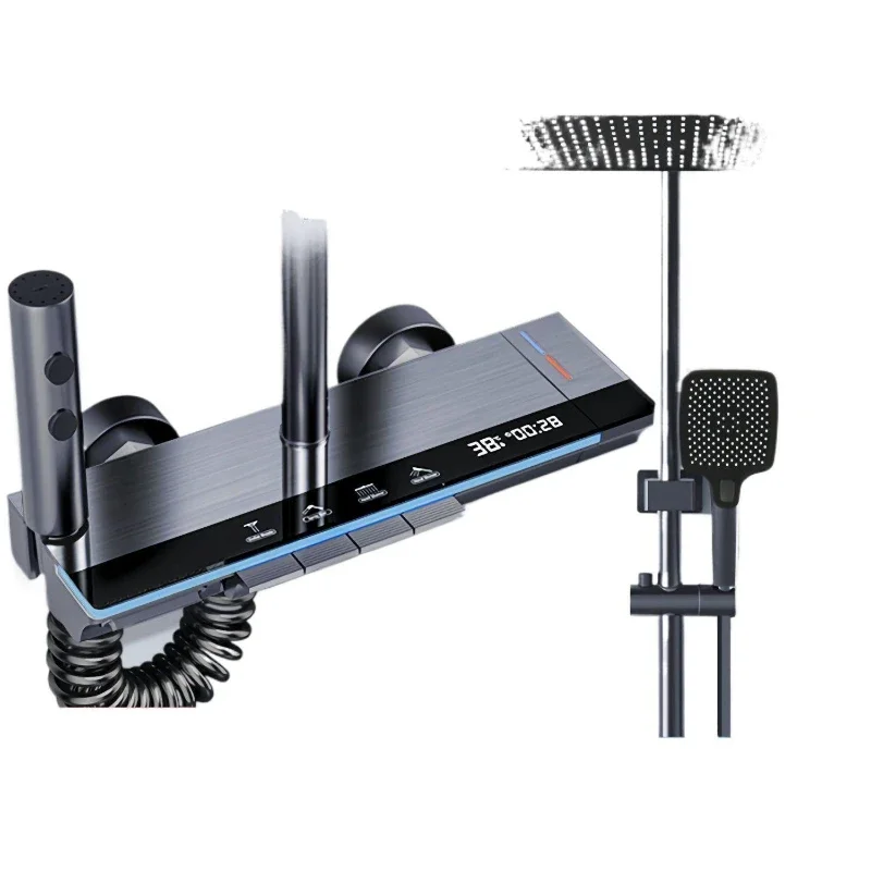 

Refined copper shower set, bathroom pressurized digital display shower, household integrated thickened constant temperature