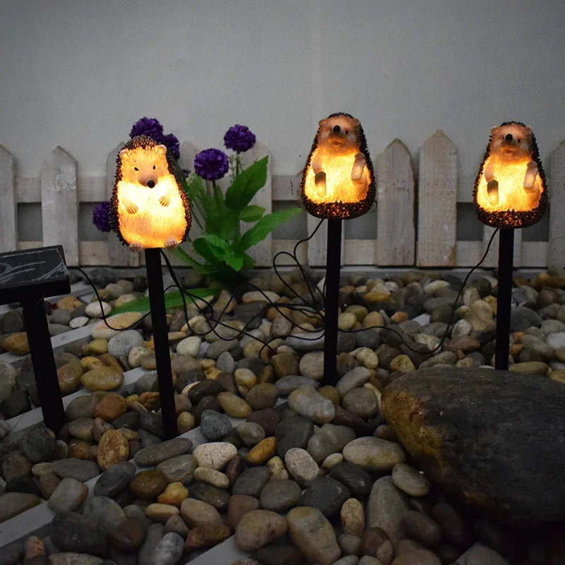 Solar Garden Lawn Light Hedgehog Resin Ground Lamp Waterproof Outdoor Courtyard Landscape Spotlight Stakes Lightinging Decor LED