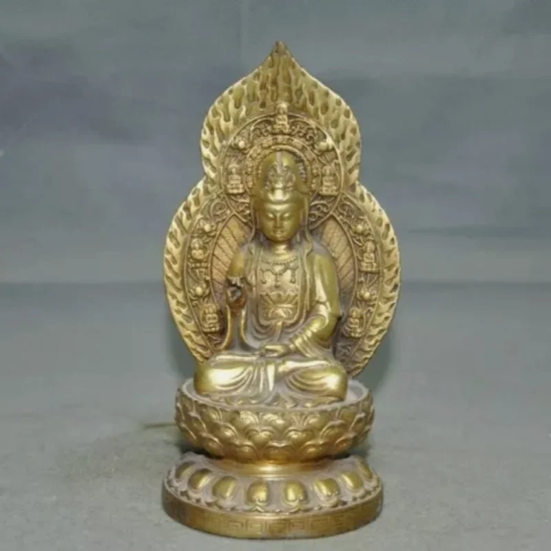 

7.2" Tibetan Buddhism Temple Bronze Text Kwan-Yin GuanYin Goddess Buddha Statue