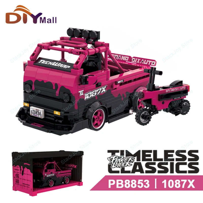 

PB Technology MOC Rose Red Truck Building Blocks City Speed Car Racer Vehicle with Display Box Model Toy Kid Adult Gift
