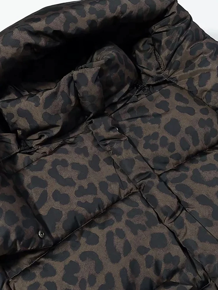 Feminino leopardo impressão para baixo algodão-acolchoado jaqueta parkas inverno quente casaco de algodão moda outwear com capuz feminino overwear