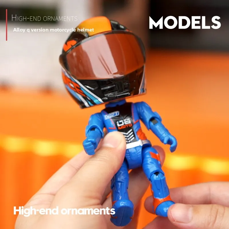 Mingyuan Q Version Alloy Motorcycle Rider Simulation Deformation Doll Helmet Doll Figure Toy