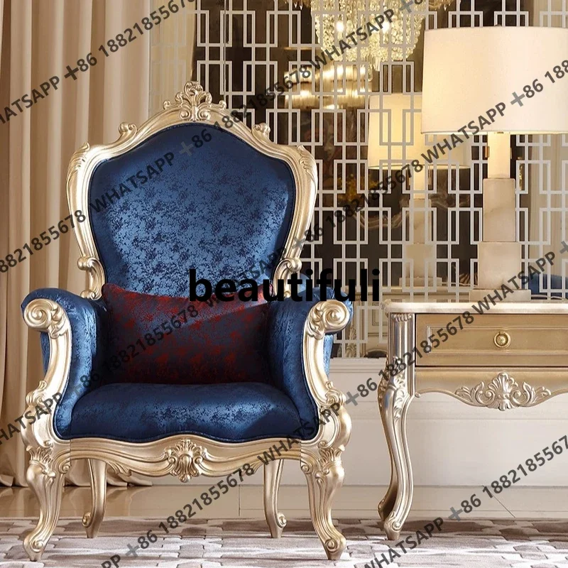 

Французский легкий роскошный одноместный диван из массива дерева с резной тканью, кресло для отдыха в европейском стиле SE1