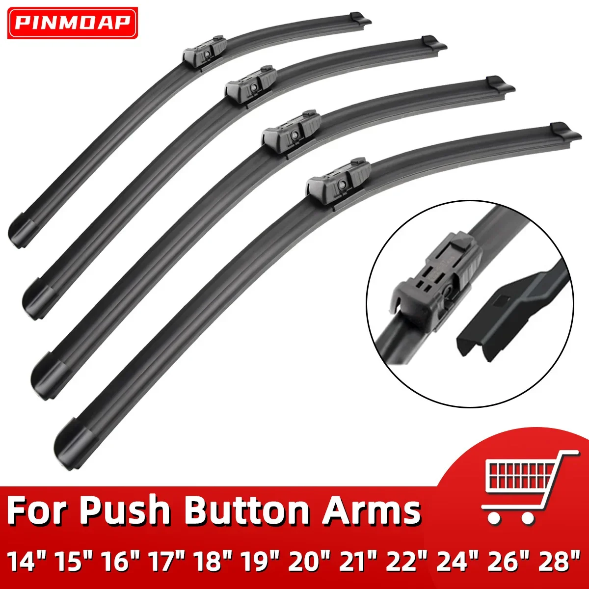 Car Wiper For Top Lock Push Buttom Arm Windshield Wipers Blades Universal Soft Rubber Frameless Bracketless 13