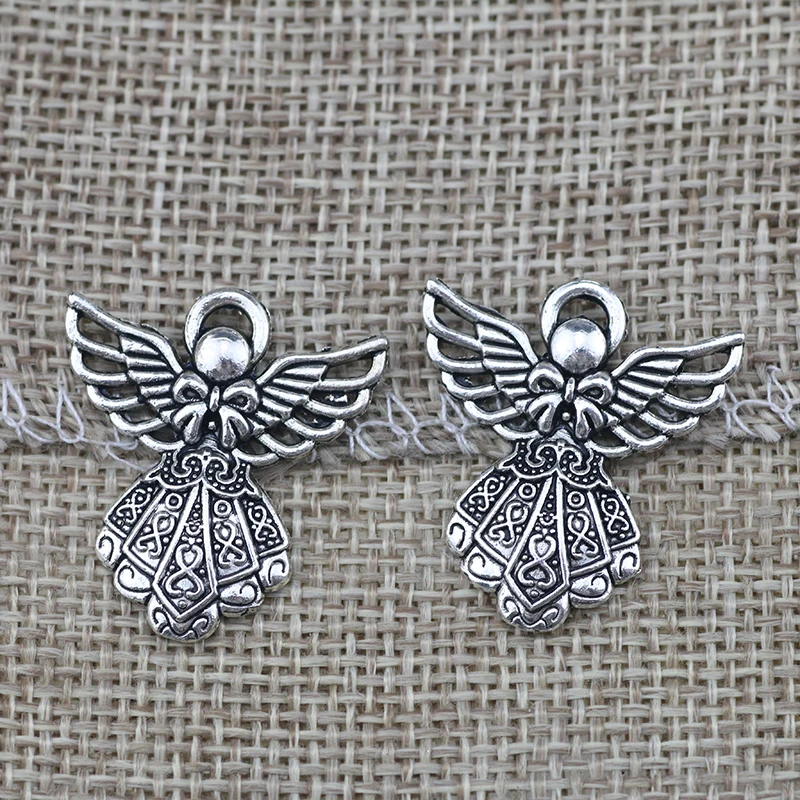 15pcs 27*24mm Guardian Angel Wing Charms Tibetan Silver Color Tone Pendant Aesthetic Accessories Handmade DIY Jewelry Making