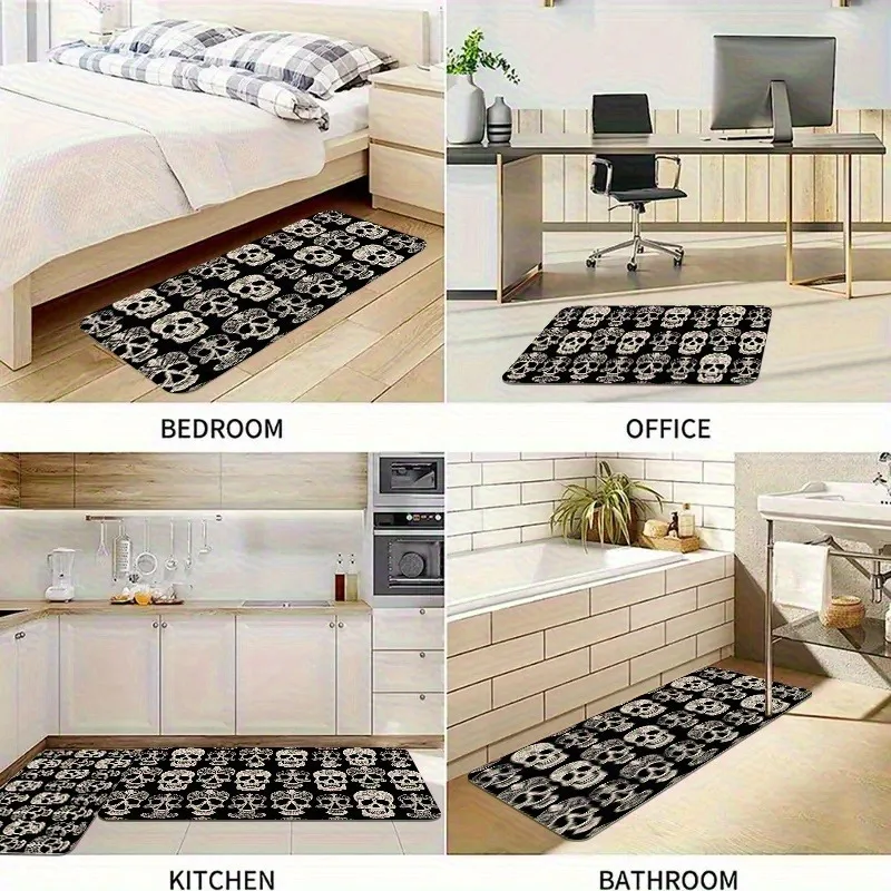

1PC Skull Pattern Kitchen Rug Non-Slip Door Mat Pop design Bathroom Rug Bath Mat Carpet for Home Sink Laundry Decor