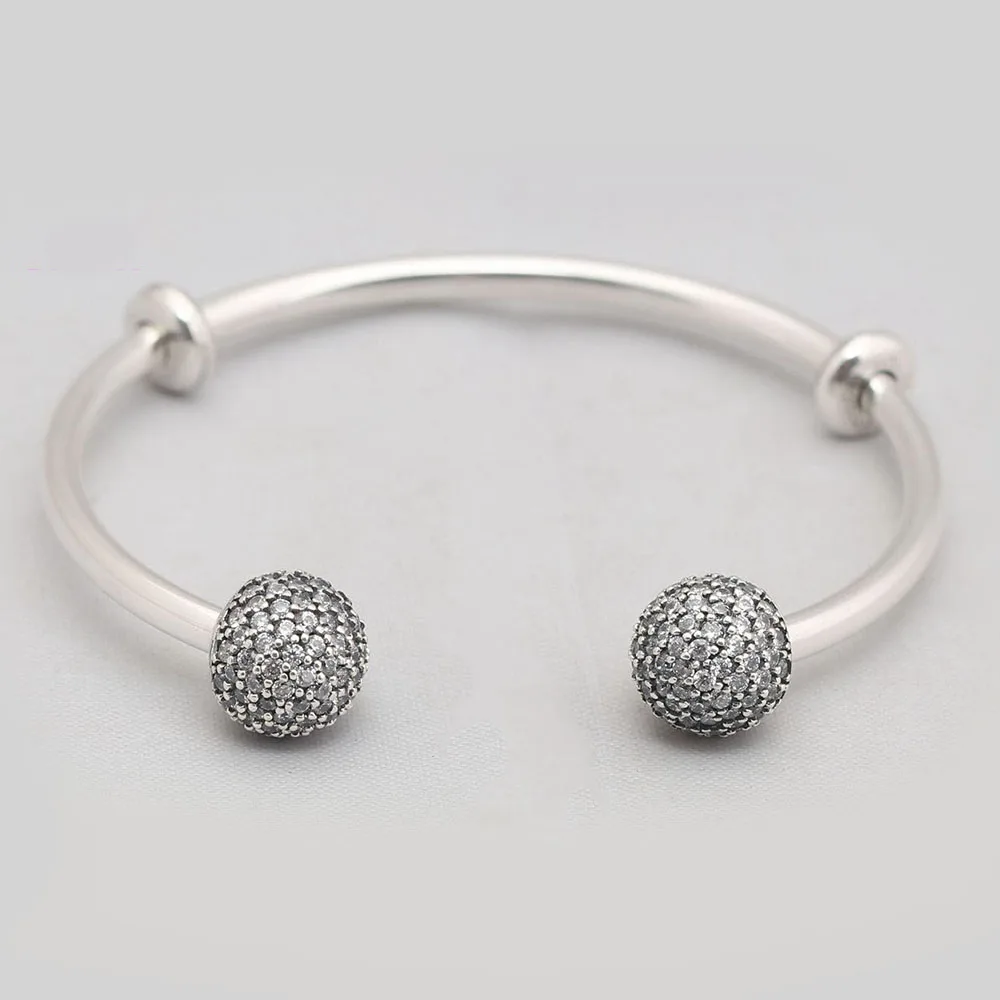 925 Sterling Silver Moments Pavé Shimmering Logo Caps Moon Sun Star Fashion Open Bangle Fit Women Bead Charm Gift DIY Jewelry