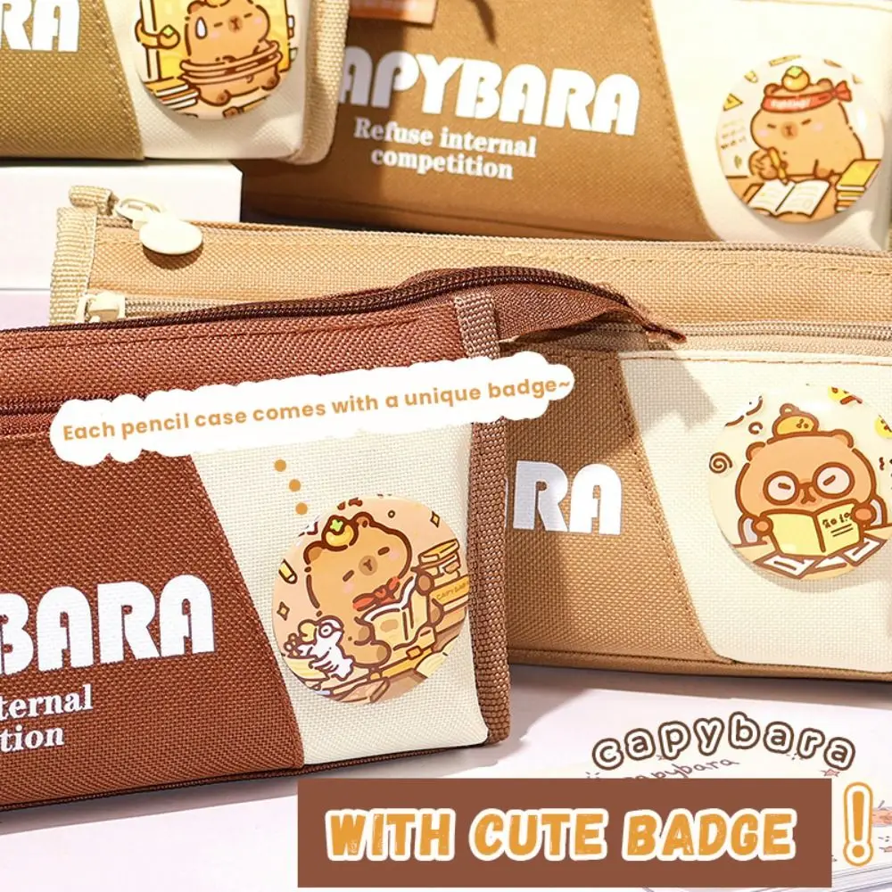 高品質キャンバスペンバッグ多層大容量鉛筆ケースカピバラ文具オーガナイザー学生