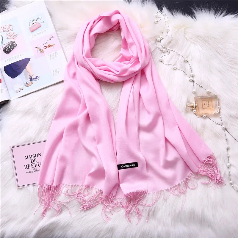 Spring Autumn Solid Imitation Cashmere Scarf Winter Men Women Light Warm Scarves Headband Muffler Shawl Fashion Long Tassel Wrap