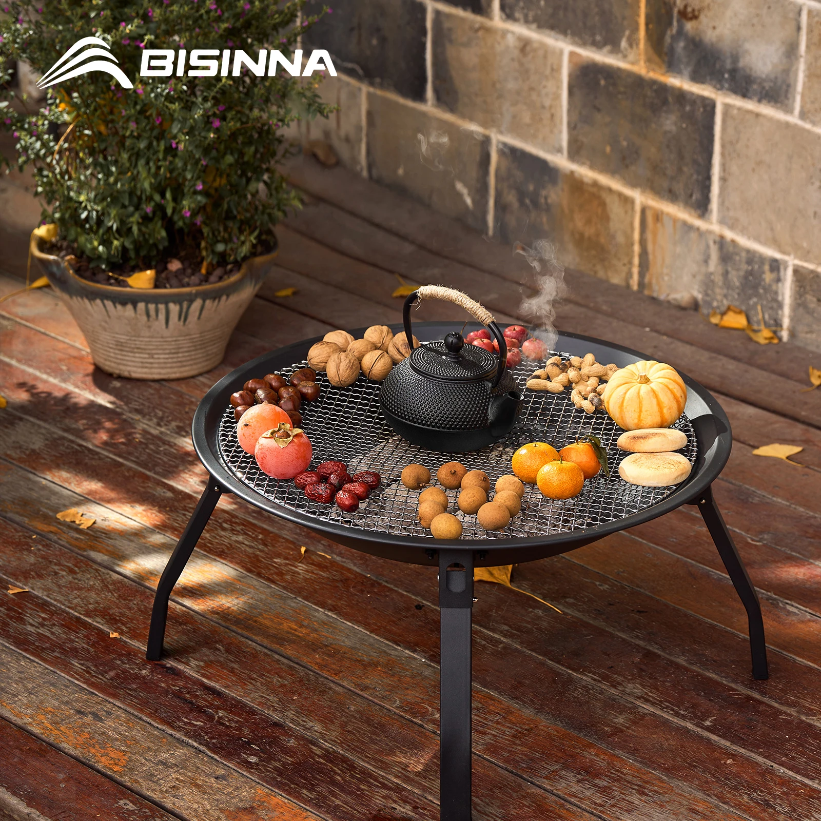 BISINNA Outdoor Fire Pit, 22in Foldable Charcoal Burning Fire Pit, Folding Legs for Camping, Picnic, Bonfire