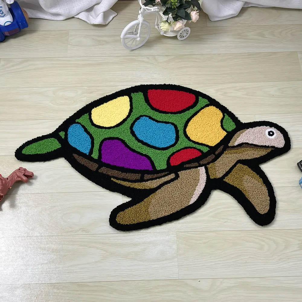 Sea Turtle Rug for Kids Bedroom Decor 3D Tortoise Shape Non Slip Floor Mat Living Room Bedside Plush Carpet Doormat Area Rugs