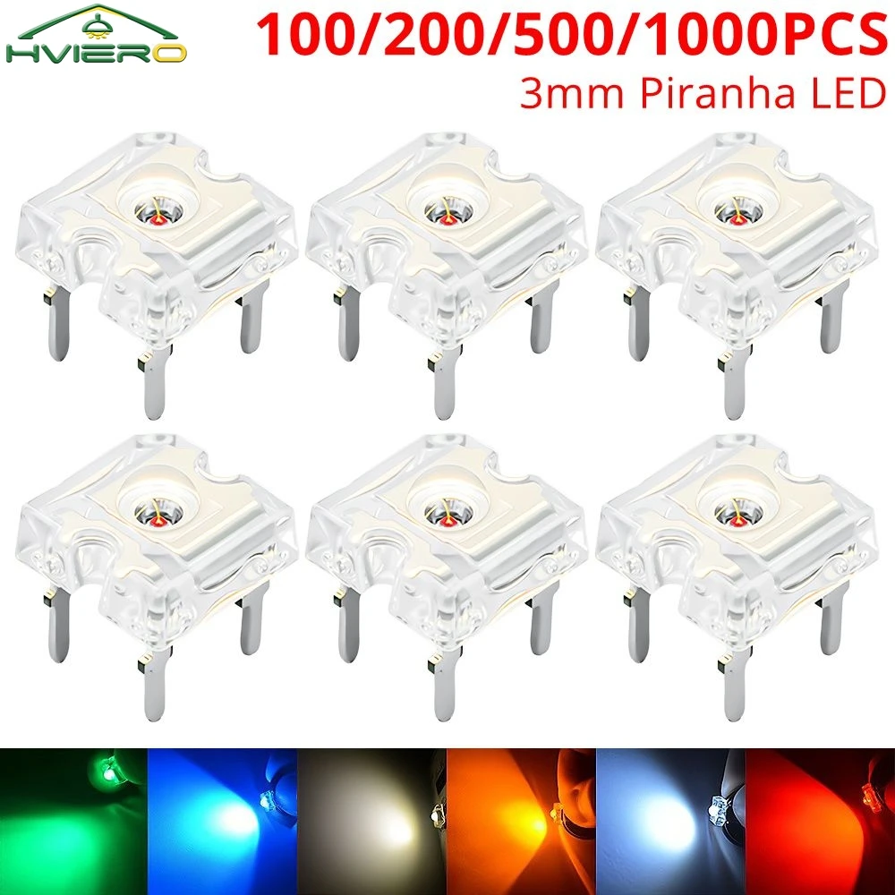 100/200/500/1000X Dome Lighting Beads Wide Angle Super Bright Leds 3mm Piranha Flux Diode LED Red Green Blue Yellow Diodes Bulb