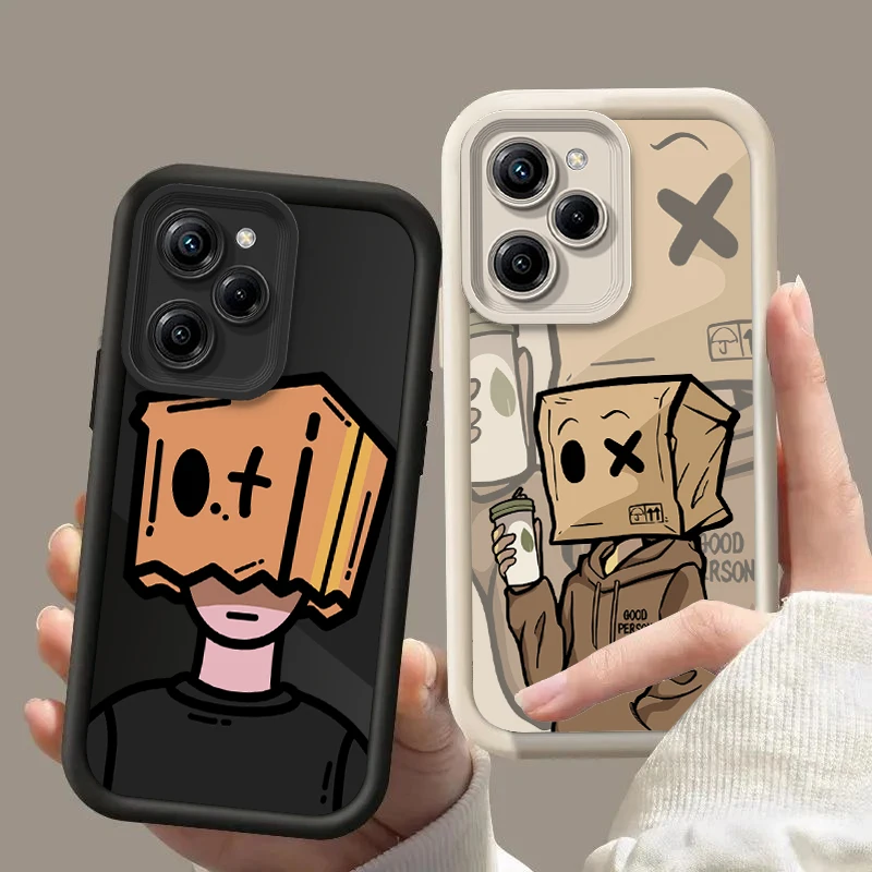 Note12 Cartoon Box Man Silicone Phone Case On For Xiaomi Redmi Note 12 12s Poco X5 Pro Plus 4G 5G Square Cover X 5Pro Note 12Pro