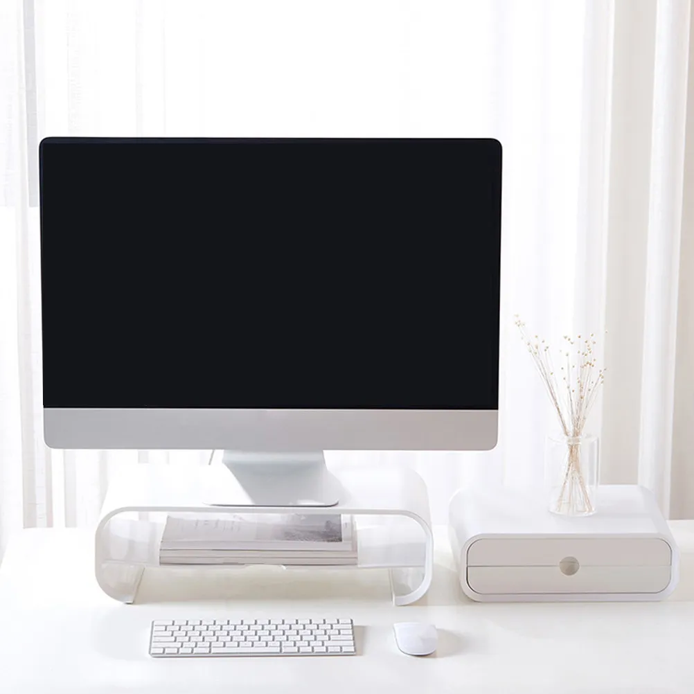 Multifunctional Desk-Shaped Monitor Stand with Built-in Cable Management Organizer Storage Rack for Power Strips Router USB Hubs