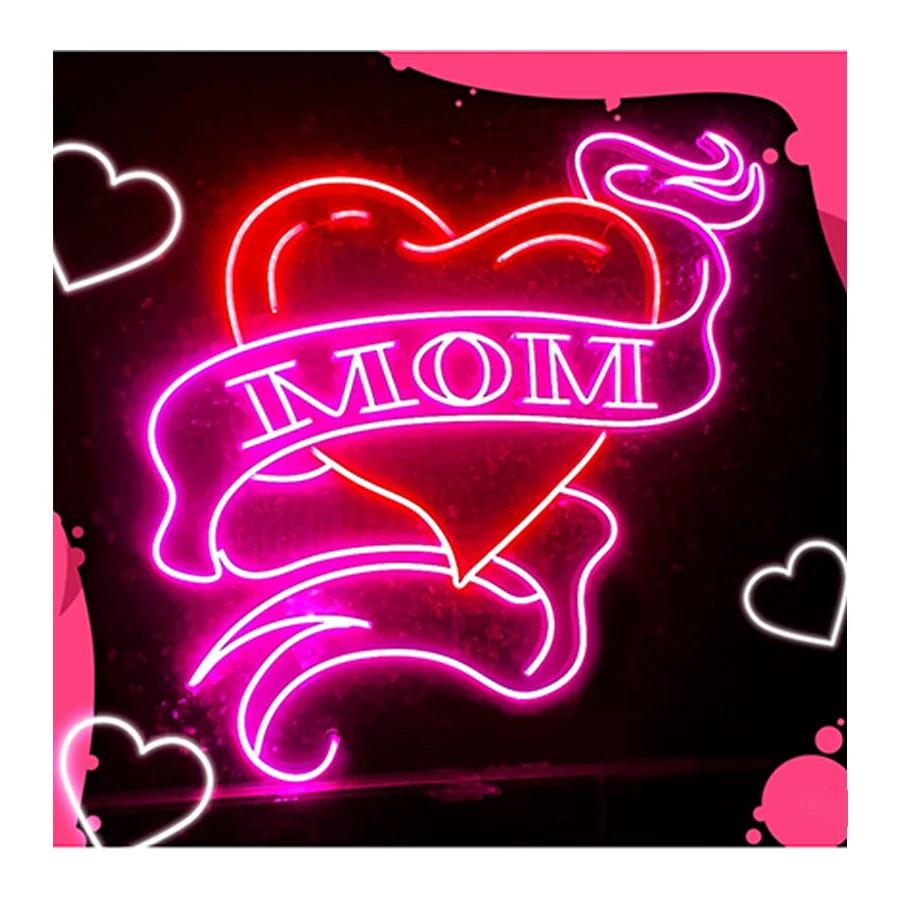 Custom neon sign light hot heart Happy Valentine Mother's Day name number room gift romantic  wall decor neon lights