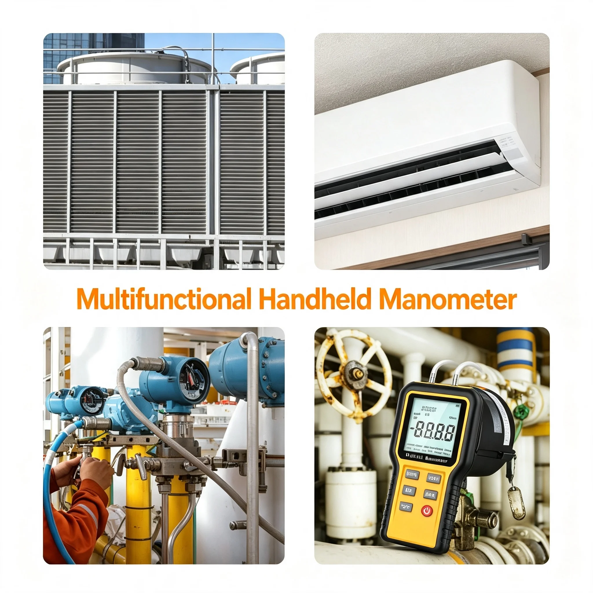 Portable Gas Pressure Gauge with Dual Port & Multi-Unit, Digital Manometer with Temp Measurement for HVAC & Field Service