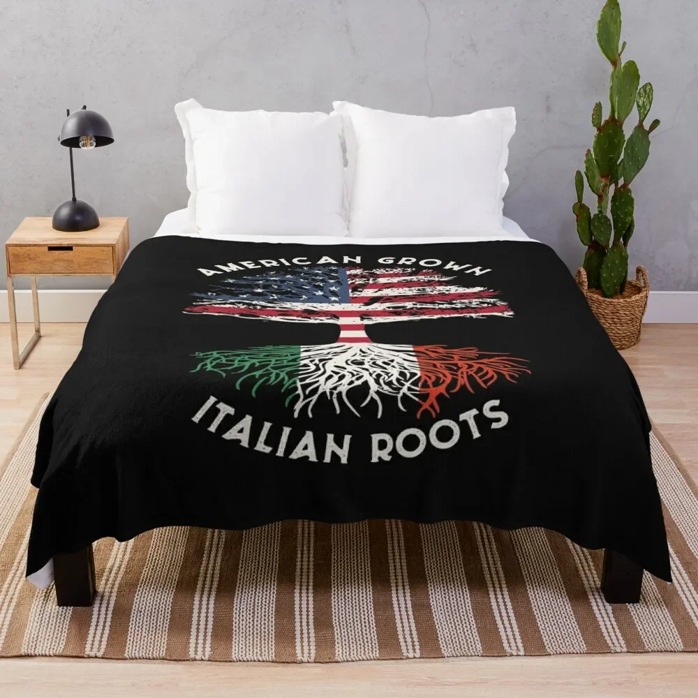 

American Grown Italian Roots USA Italy Flag Tree Throw Blanket Soft Warm Blanket Gift for Grandparents