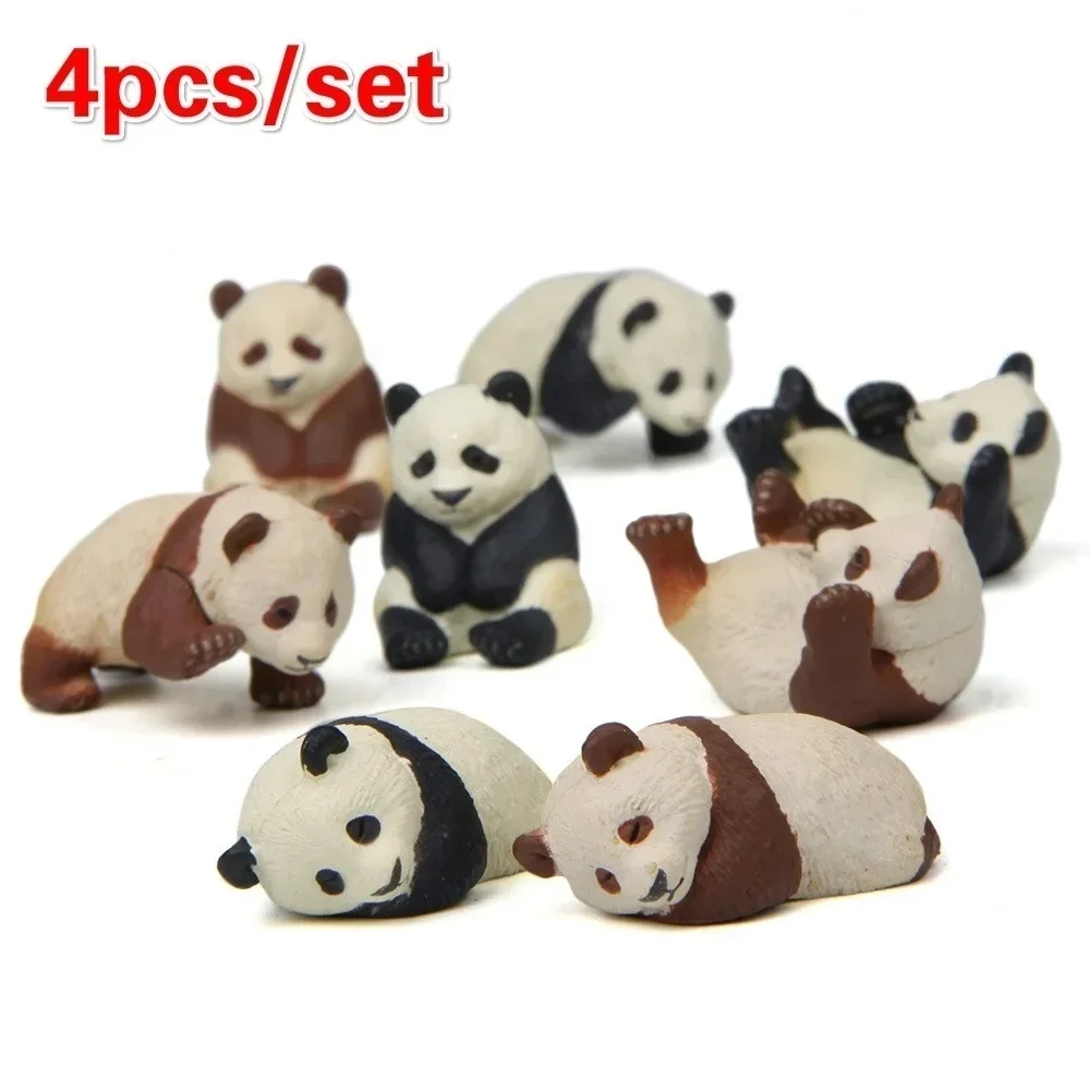 4Pcs Cute Panda Figurines DIY Micro Landscape Decor Mini Cartoon Panda Model Miniature Garden Ornament Desk Small Fresh Decor