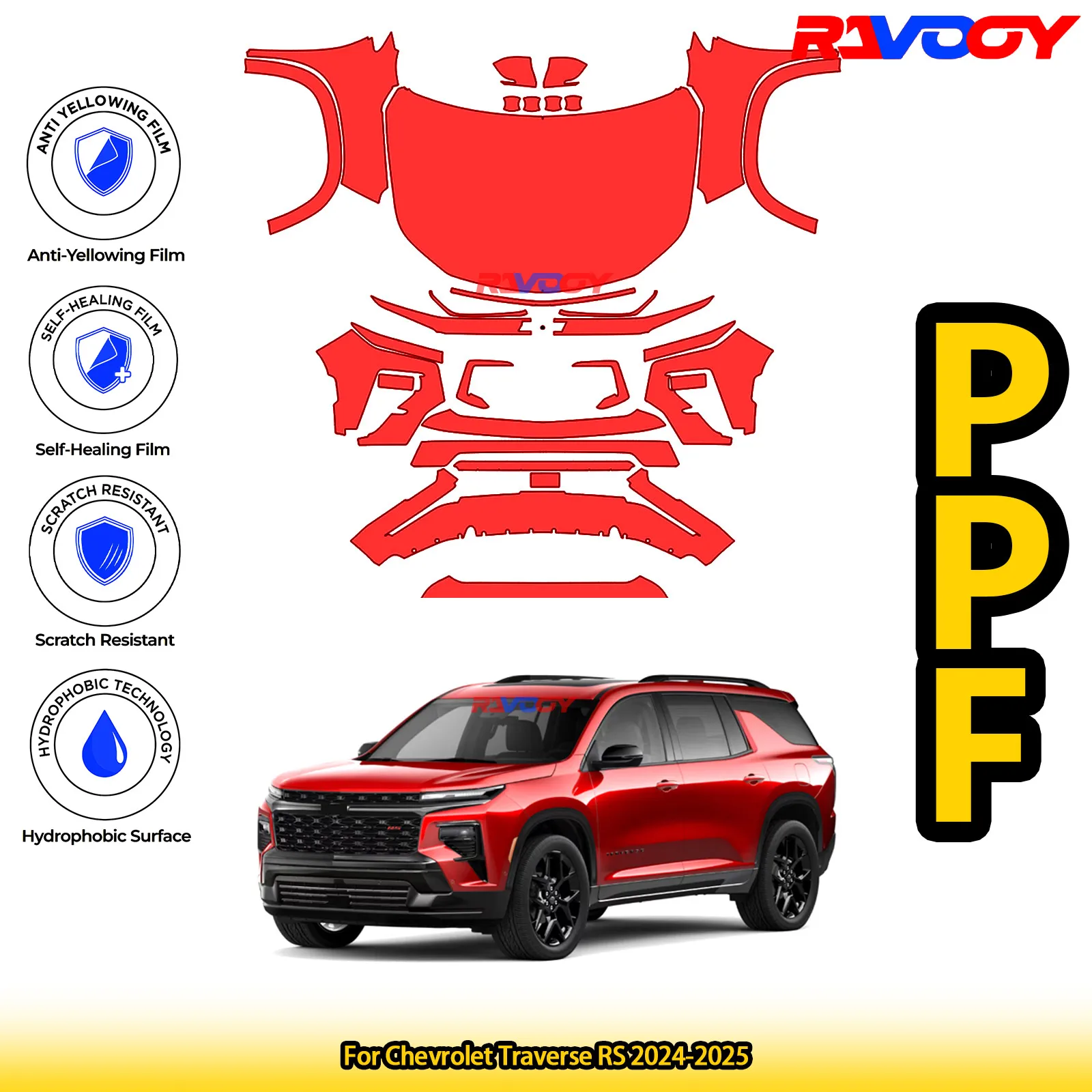 

For Chevrolet Traverse RS 2024-2025 Glossy Matte Black Precut front PPF Kit Paint Protection Film
