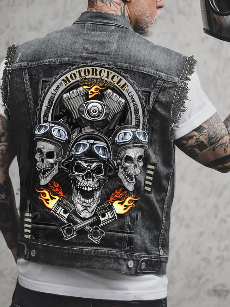 

Американский джинсовый жилет в стиле ретро, мужской мотоциклетный жилет для ночного клуба, корейский облегающий повседневный модный джинсовый жилет в стиле панк, молодежное осеннее пальто