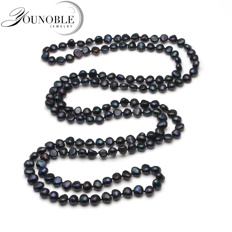 

Beautiful Natural Freshwater Long Pearl Necklace For Women,Trendy Black Pearl Strand Necklace Girls Birthday Gift 120cm