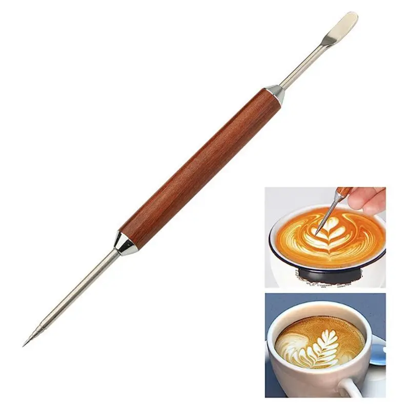 [AT52] Coffee Art Pen, Coffee Fancy Art Needle Barista Tool, Wood Handle Stainless Decorating Coffee Art Needle