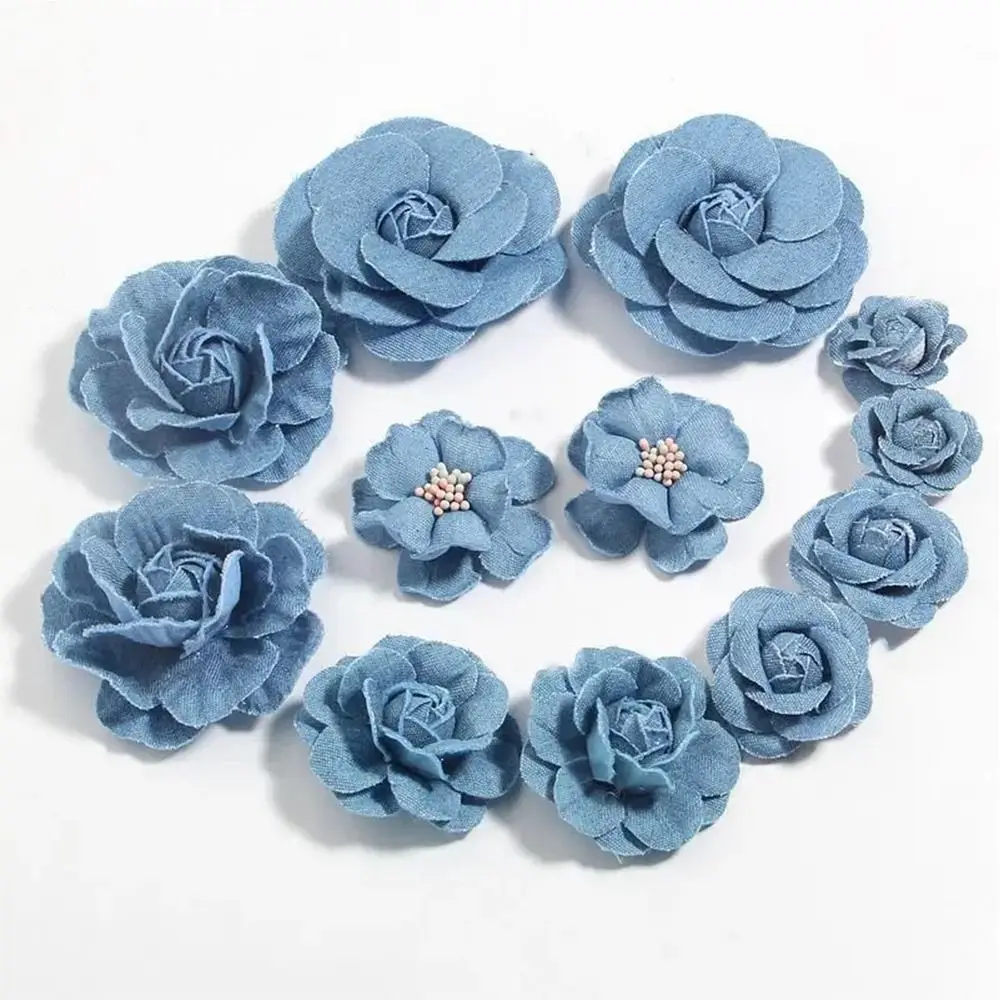 Moda tessuto denim fiori artificiali scrapbooking fai da te fiore denim pizzo abiti vestiti fiore