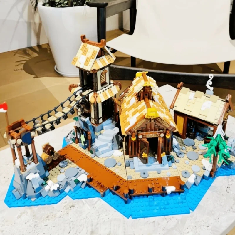 Retro exotic village scene building blocks characteristic house building group lovers collection decoration gift kit