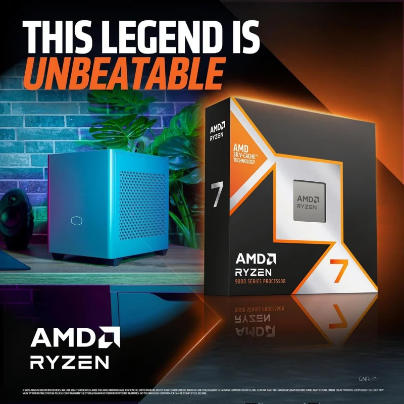 كولر ماستر NR2 Pro Mini ITX – RYZEN 7 9800X3D 4.7 جيجا هرتز (5.2 جيجا هرتز توربو) |   جيجابايت RTX 5080 16 جيجابايت وB850I AORUS PRO |   32 جيجابايت د