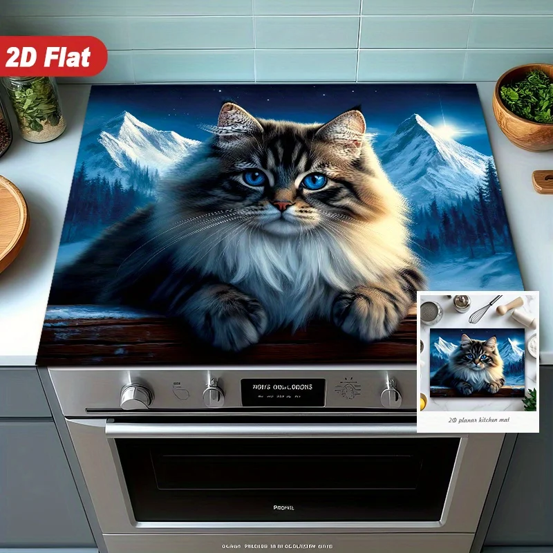 Dreamy Maine Coon Cat Mountain Stove Top Cover, Non-Slip Stove Protector Mat, Decorative Gas Cooktop Pad, Elegant Kitchen Decor