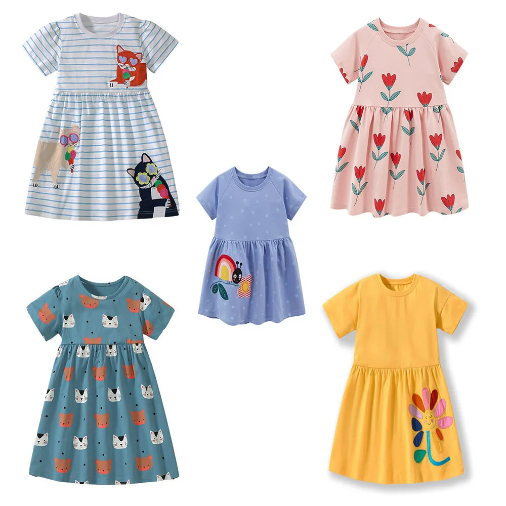 Jumping Meters  2-7T  Animals Applique Princess Baby Girls Dresses Cute Party Birthday Kids Short Sleeve Frocks