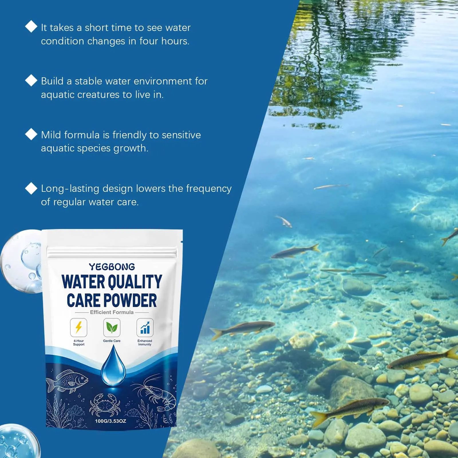 Algae Remover Powder Aquarium Pond Water Clarifier Freshwater Conditioner Fish Shrimp Crab Safe Water Clarification Powder 100g