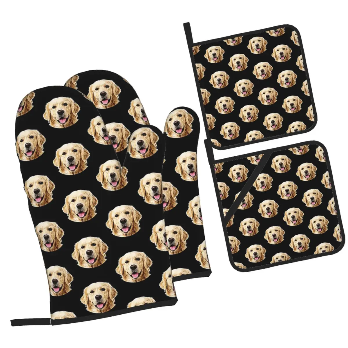 Funny Golden Retriever Face Portrait Oven Mitts and Pot Holder Sets of 4 for Baking Cooking BBQ Resistant Non-Slip Gloves