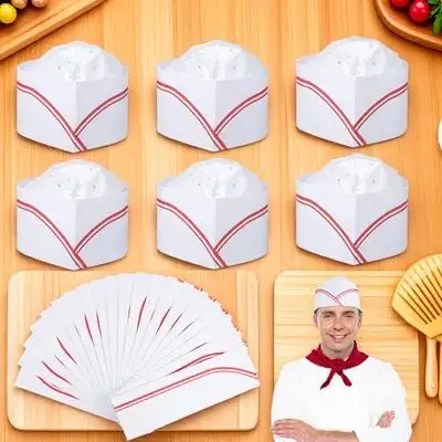 20 Buah Topi Koki Sekali Pakai dari Kertas, Topi Memasak Ringan yang Dapat Disesuaikan, Topi Seragam Restoran untuk Acara Memasak di Dapur Katering