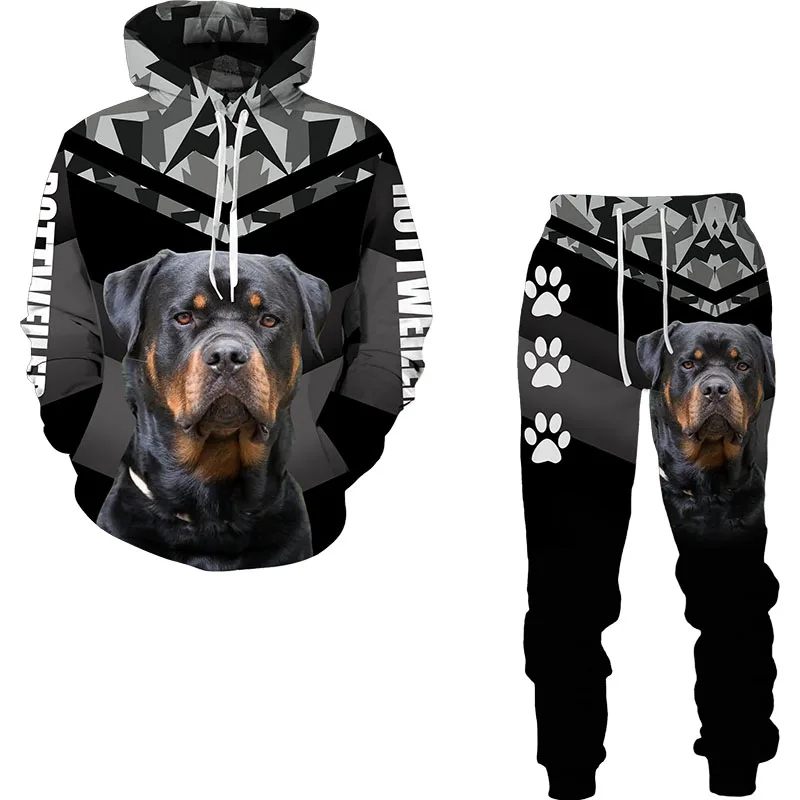 Autumn Funny Dog Animal 3D Printed Hoodie Suit Men Casual Sweatshirts Sweatpants Fashion Two Piece Tracksuit Set Men\'s Clothing