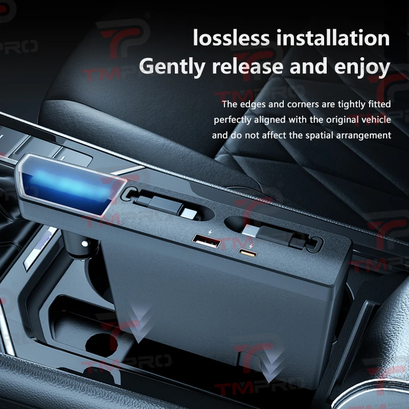 Car multi-port PD fast charge expansion cup holder, retractable charging cable, interior upgrade accessory for Volkswagen Passat - view 4