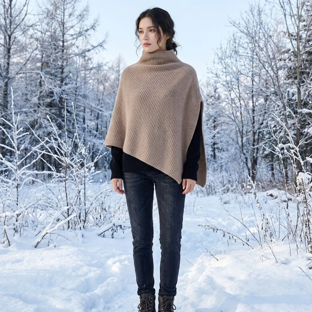 Eleganter Pullover-Strickschal, warmer, dicker Damen-Umhang im koreanischen Stil, Damen-Winterschal – Detail 11