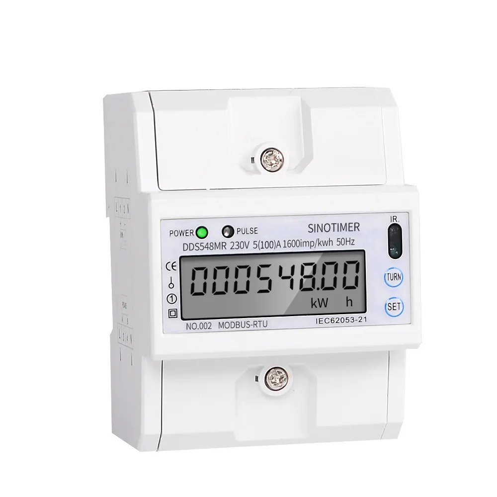 DDS548MR Electronic Energy Meter LCD Display Single-phase 4P Multi-function with RS485 Communication 230V DIN Rail Mount