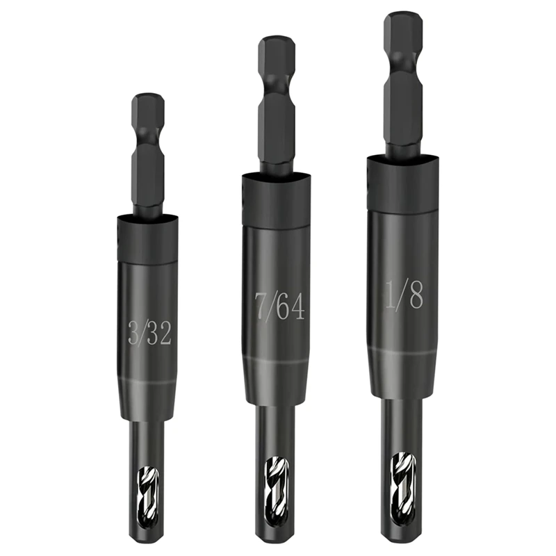 Self Centering Drill Bit Set 3/32In,7/64In,1/8In For 1/4In Hex Shank Drill,Drill Bit For Hinge And Wood,Screwdriving Bit