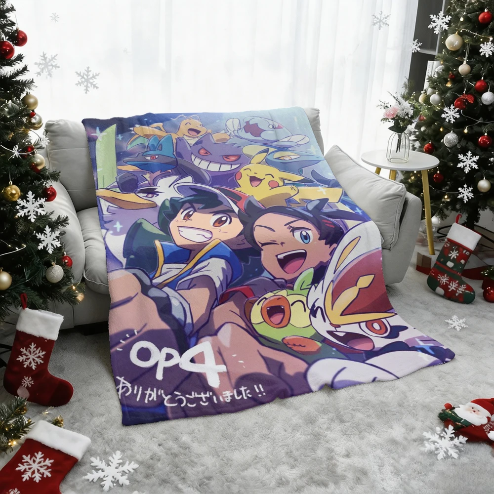 Pokemon Ash Pikachu Gengar Lucario Flannel Throw Blanket Soft Warm Cartoon Blanket for Sofa Bed Home Decor Kids Gift