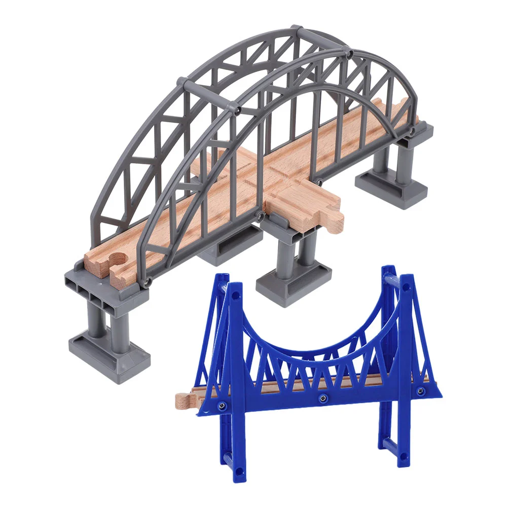 2 pezzi accessori per binari giocattoli sospensione in legno ponte piattaforma scena del treno supporta treni modello