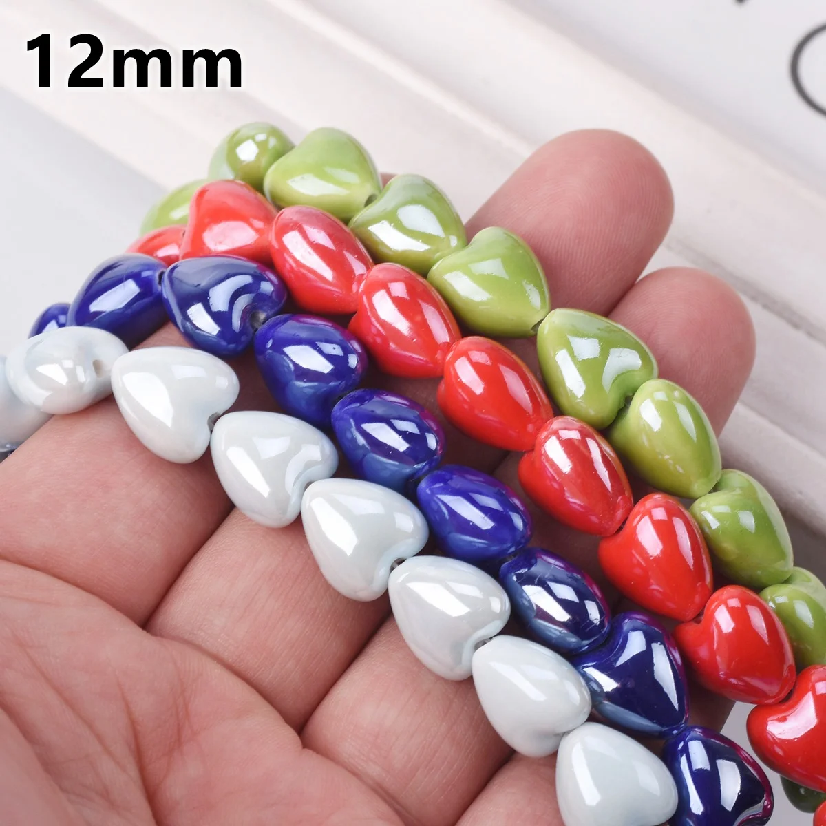 20PCS Shiny Glazed Heart Shape 10mm 12mm Loose Ceramic Porcelain Beads For Jewelry Making DIY Crafts Findings