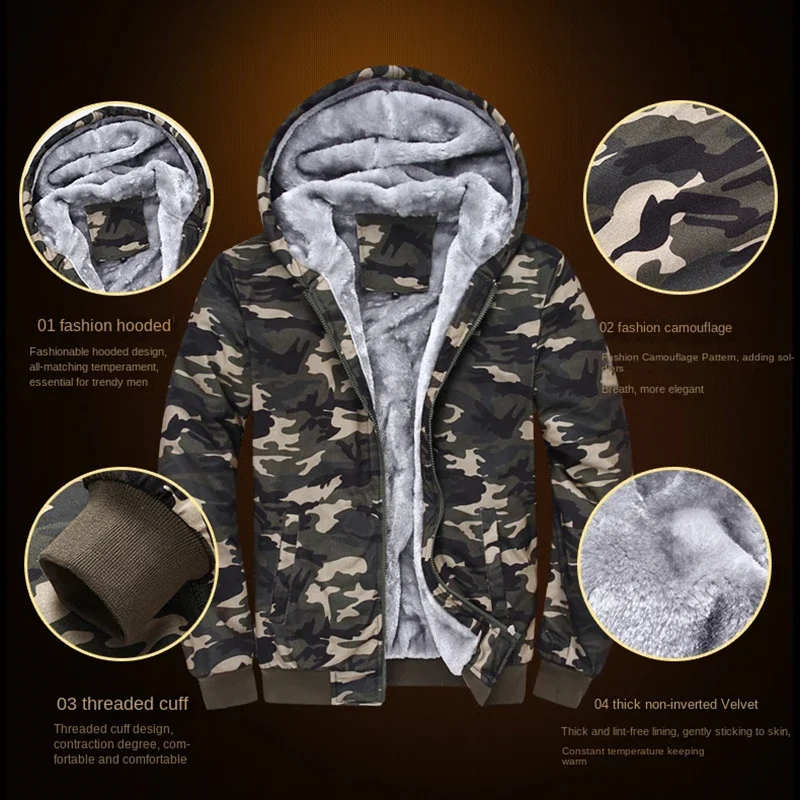 

Men Winter Coat Camouflage Thicken Hooded Highly Warm Casual Hooded Men Parka Coat Lined Warm Jacket