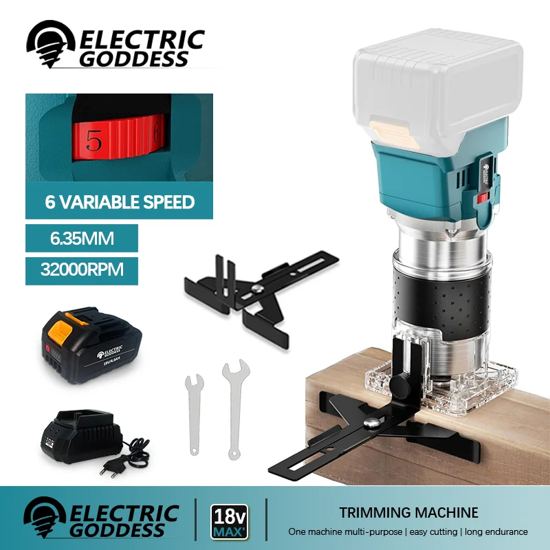 

Electric Goddess XBJ001 18V Rechargeable Brushless Electric Trimming Machine Slotting Machine Portable Woodworking Carving