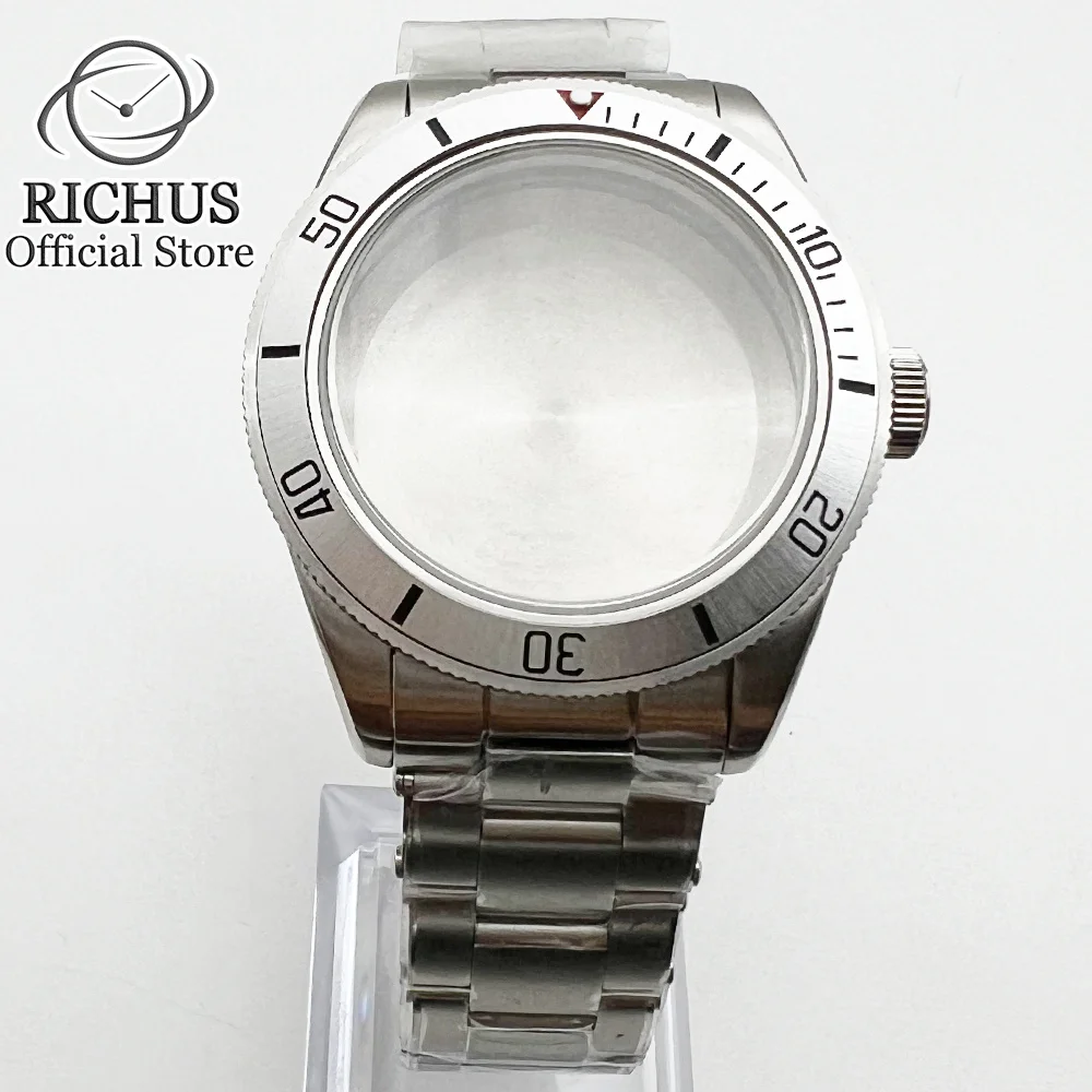 39mm Silver Watch Case With Watch Strap Bezel Domed Sapphire Glass Solid Stainless Steel For NH34 NH35 NH36 Watches Movement